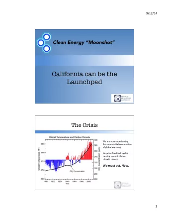California can be the Launchpad The Crisis  We  are  now  experiencing    the