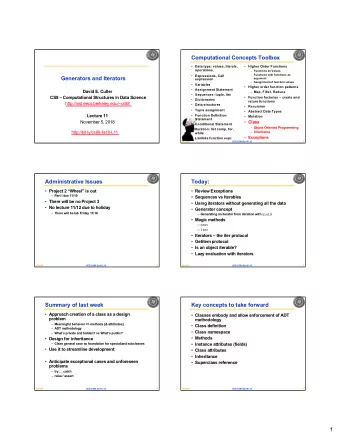 Computational Concepts Toolbox    Data type: values, literals,    Higher Order Functions