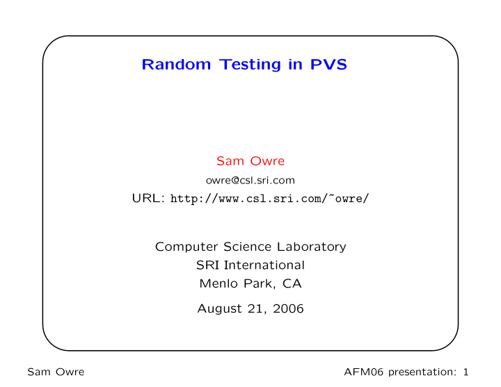 random testing in pvs