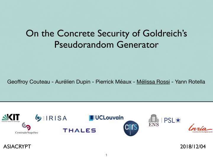 on the concrete security of goldreich s pseudorandom