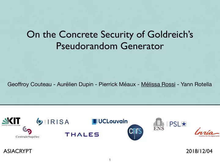 on the concrete security of goldreich s pseudorandom
