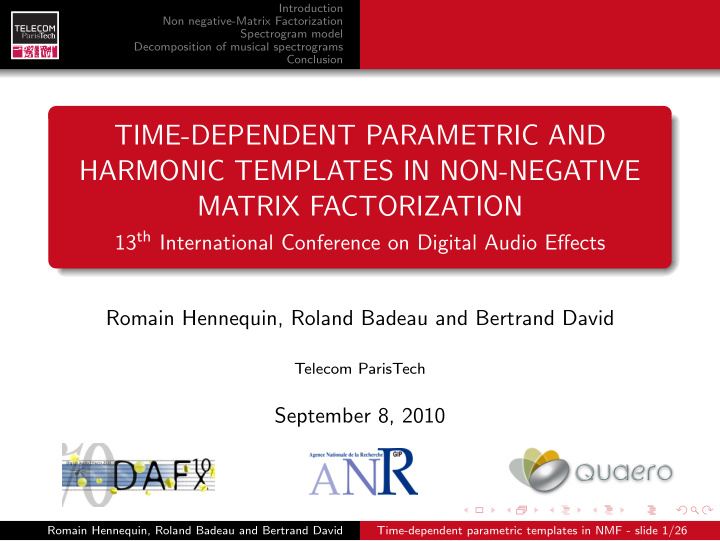 time dependent parametric and harmonic templates in non