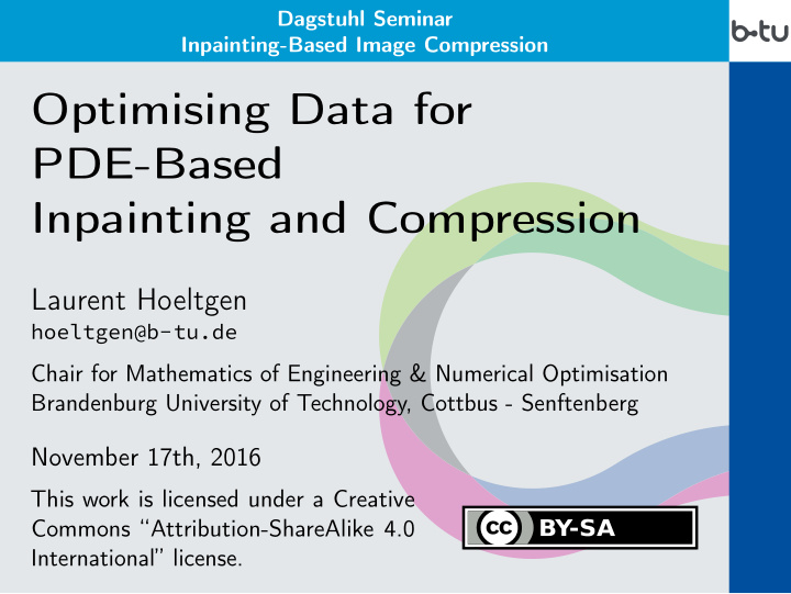 optimising data for pde based inpainting and compression