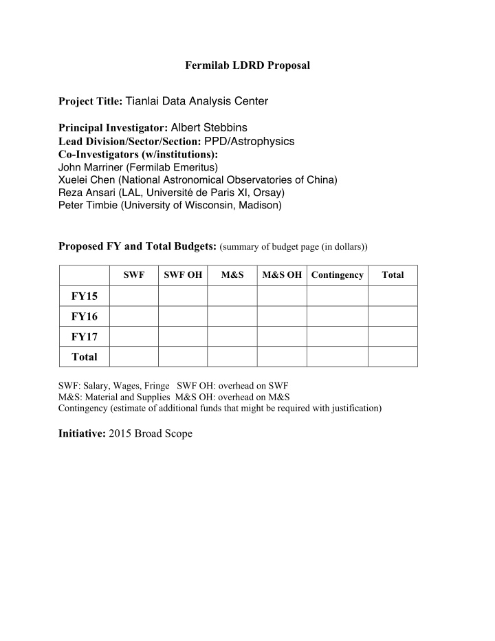 fermilab ldrd proposal