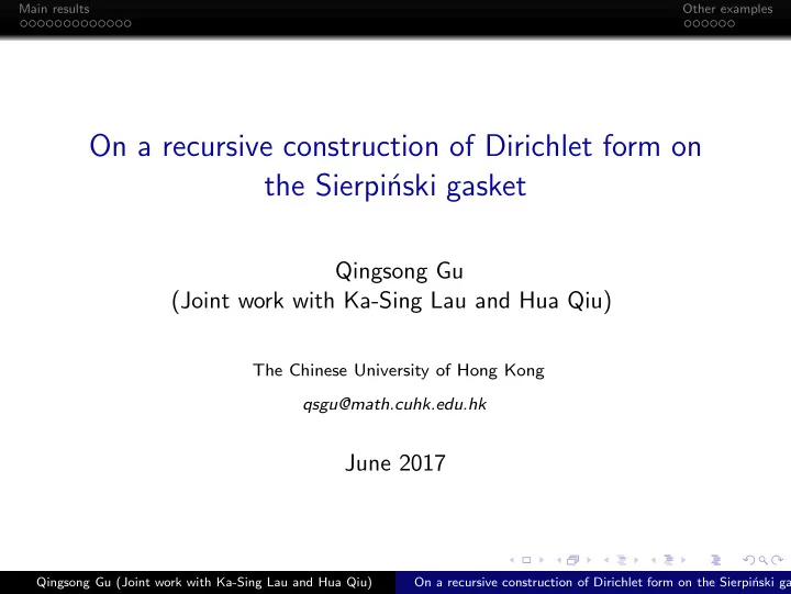 on a recursive construction of dirichlet form on the