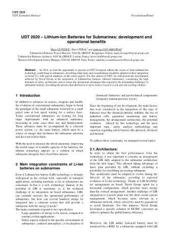 UDT 2020  Lithium-Ion Batteries for Submarines: development and  operational benefits Marie