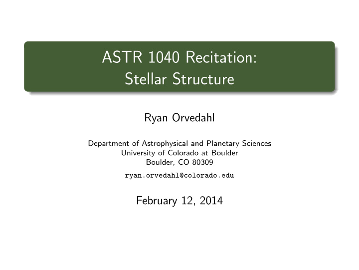 astr 1040 recitation stellar structure