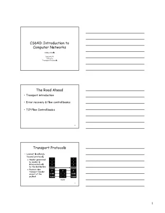 CS640: Introduction to  Computer Networks  Aditya Akella  Lecture 14  TCP  I -  Transport