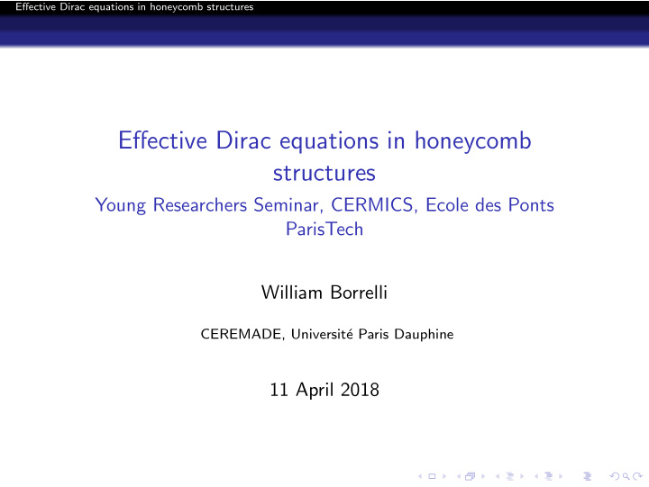 effective dirac equations in honeycomb structures
