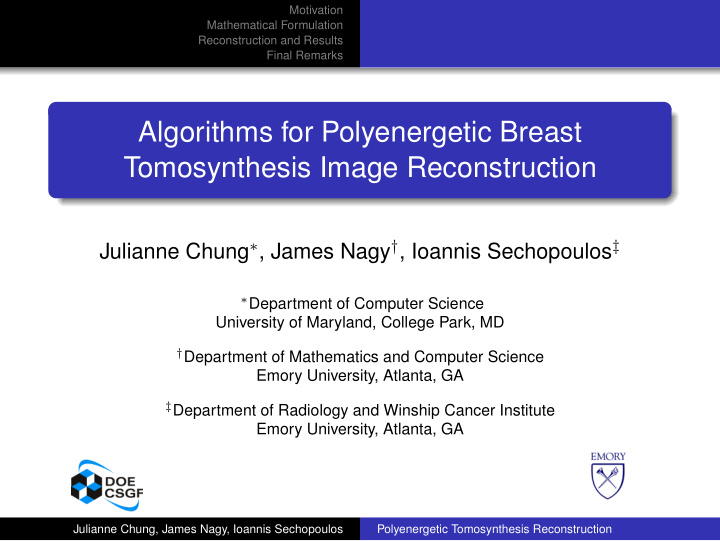 algorithms for polyenergetic breast tomosynthesis image