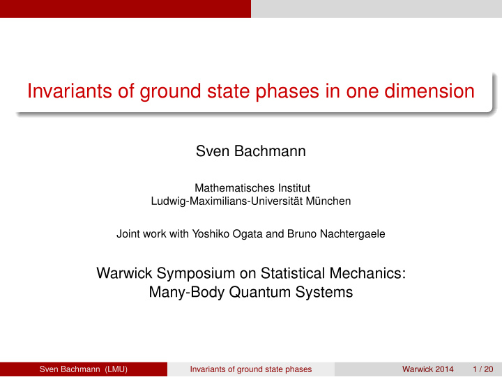 invariants of ground state phases in one dimension