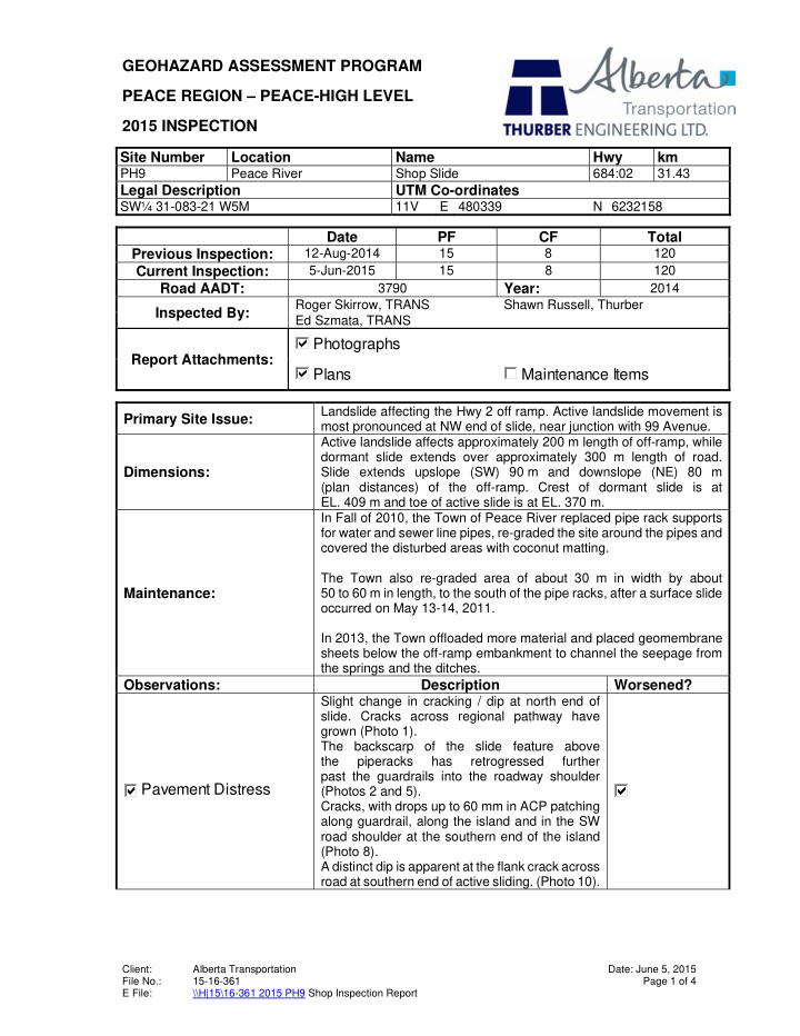 geohazard assessment program peace region peace high