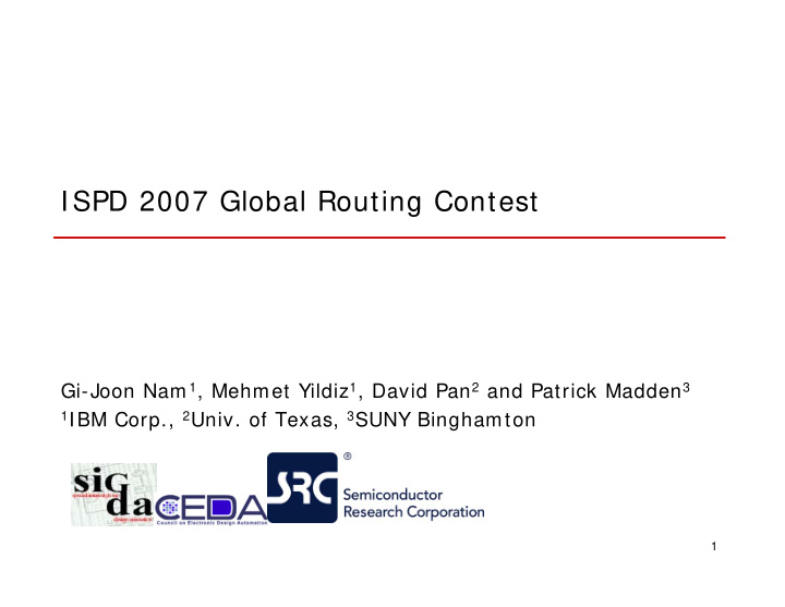 ispd 2007 global routing contest