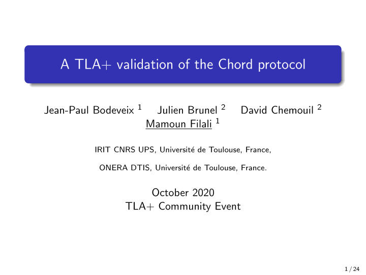 a tla validation of the chord protocol