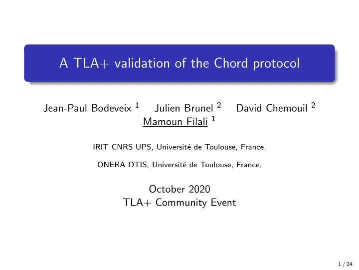 a tla validation of the chord protocol