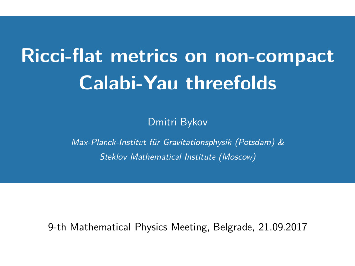 ricci flat metrics on non compact calabi yau threefolds