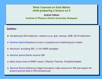 What I learned on Dark Matter  while preparing a lecture on it  Andr  as Patk  os  Institute of