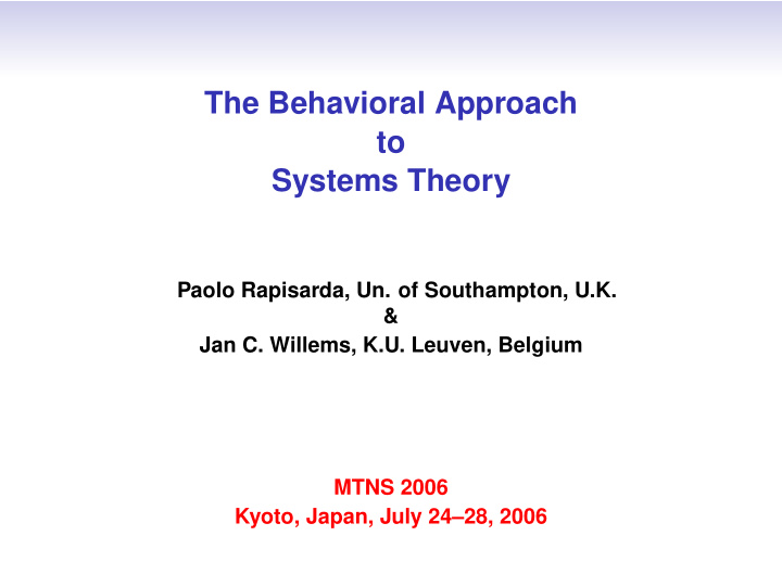 the behavioral approach to systems theory