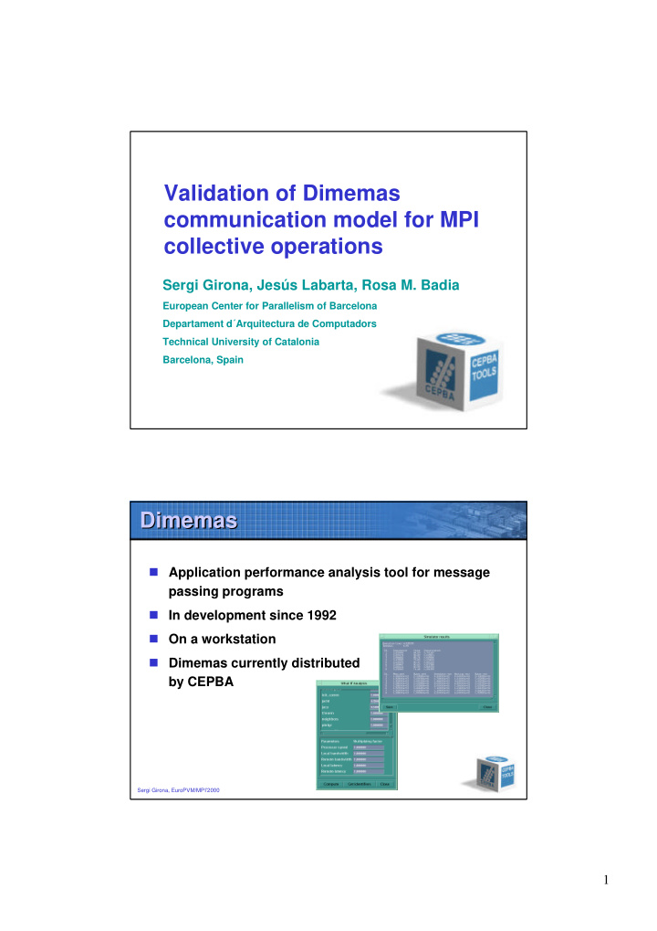 validation of dimemas communication model for mpi