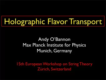 Holographic Flavor Transport  Andy OBannon  Max Planck Institute for Physics  Munich, Germany