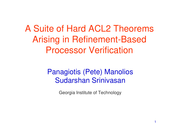 a suite of hard acl2 theorems arising in refinement based