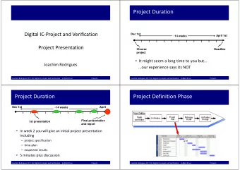 Project Duration Digital IC  Project and Verification  Dec 1st  April 1st  ~14 weeks Project