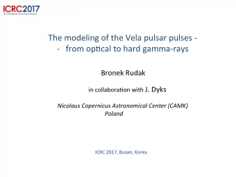 The modeling of the Vela pulsar pulses - - from op5cal to hard gamma-rays  Bronek Rudak in