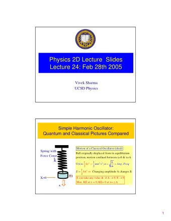 Physics 2D Lecture  Slides  Lecture 24: Feb 28th 2005  Vivek Sharma  UCSD Physics  Simple Harmonic