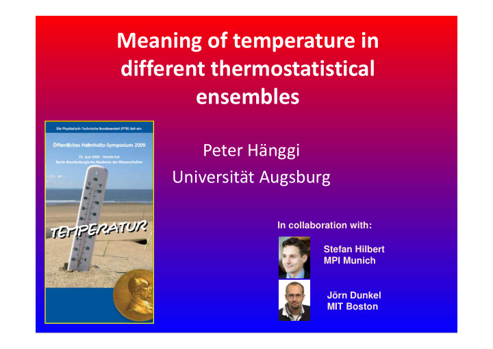 meaning of temperature in different thermostatistical