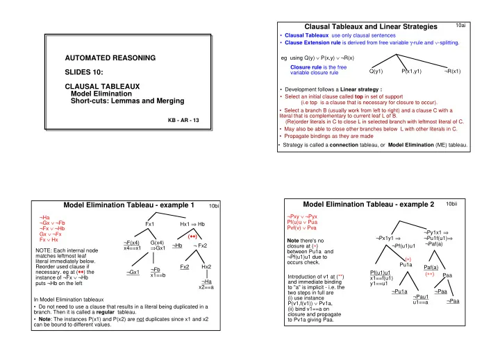 clausal tableaux and linear strategies