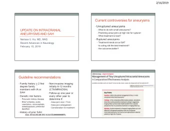 Current controversies for aneurysms  Unruptured aneurysms  UPDATE ON INTRACRANIAL  What to do