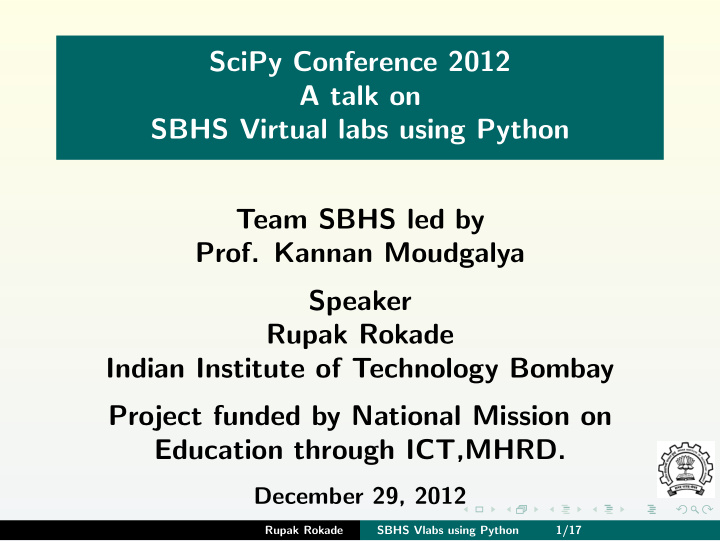 scipy conference 2012 a talk on sbhs virtual labs using