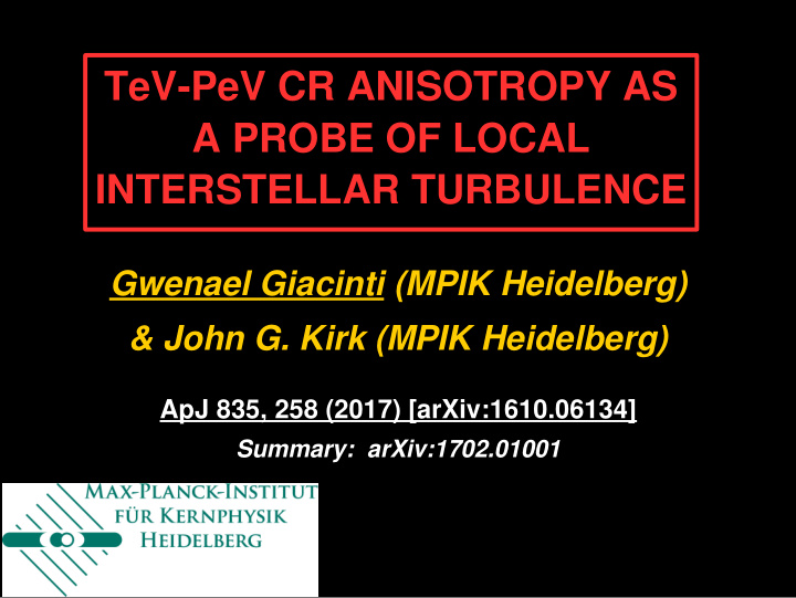 tev pev cr anisotropy as tev pev cr anisotropy as a probe