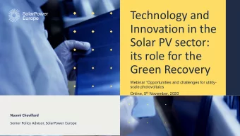 Technology and  Innovation in the  Solar PV sector:  its role for the  Green Recovery Webinar
