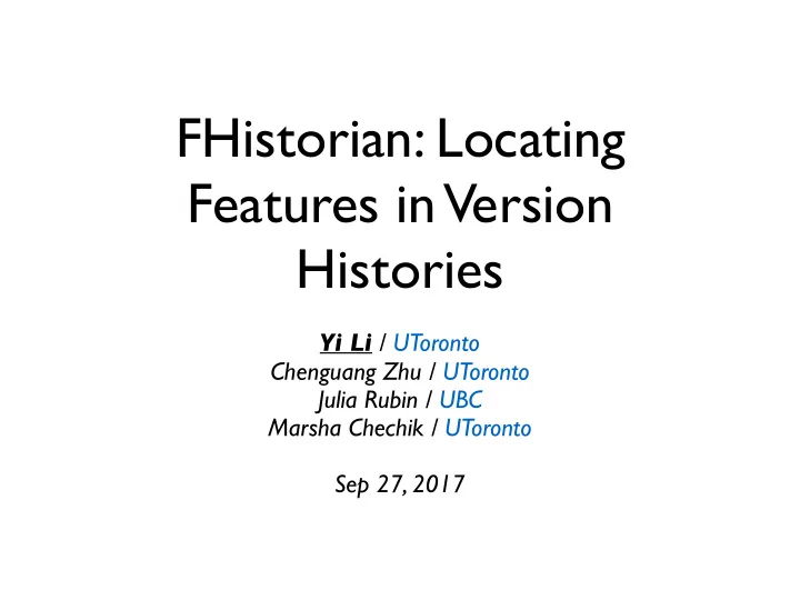 fhistorian locating features in version histories