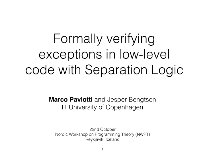formally verifying exceptions in low level code with