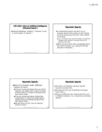 1/29/10  CSE 3402: Intro to Artificial Intelligence  CSE 3402: Intro to Artificial Intelligence