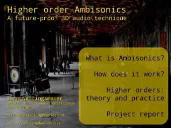 Higher order Ambisonics  Higher order Ambisonics  A future-proof 3D audio technique  A future-proof