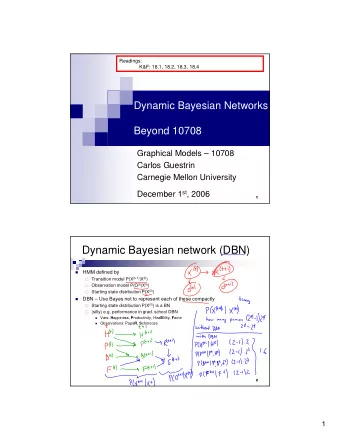Dynamic Bayesian network (DBN)    HMM defined by  Transition model P(X (t+1) |X (t) )
