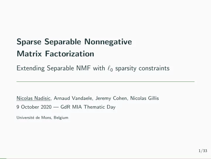 sparse separable nonnegative matrix factorization