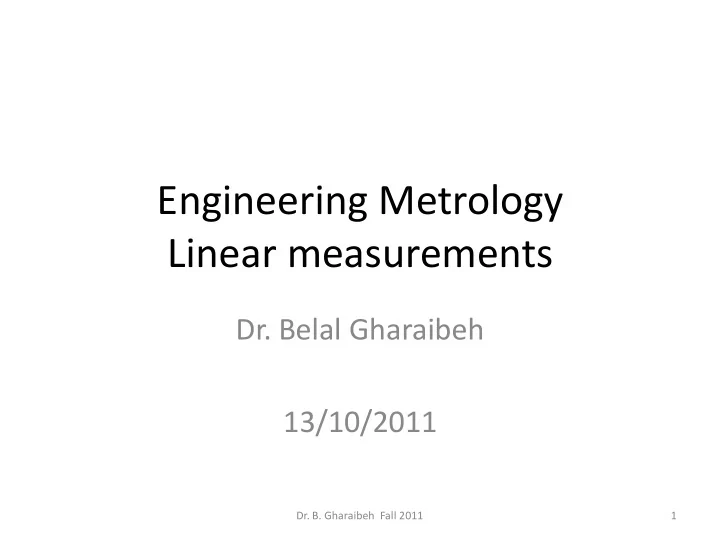 engineering metrology linear measurements