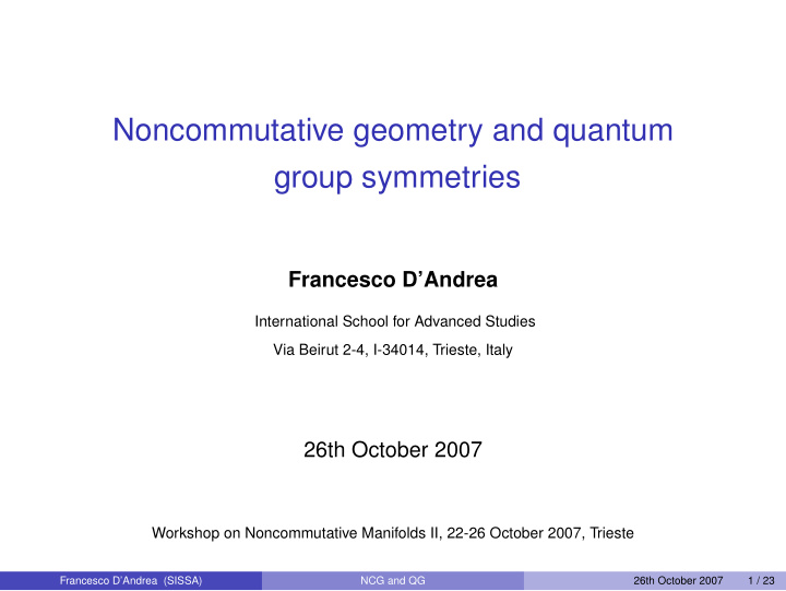 noncommutative geometry and quantum group symmetries