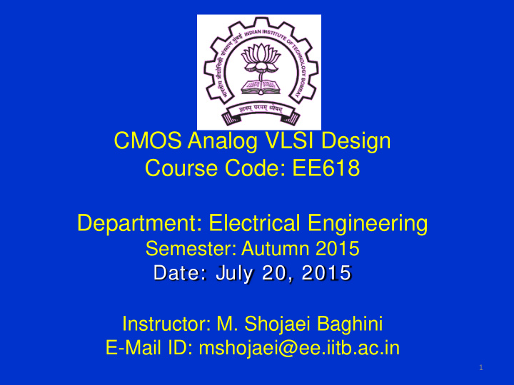 cmos analog vlsi design course code ee618 department