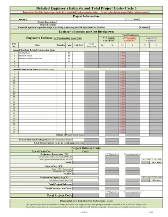 Detailed Engineer's Estimate and Total Project Costs- Cycle 5  Important: Read the Instructions in