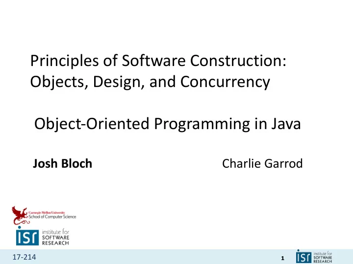 principles of software construction objects design and