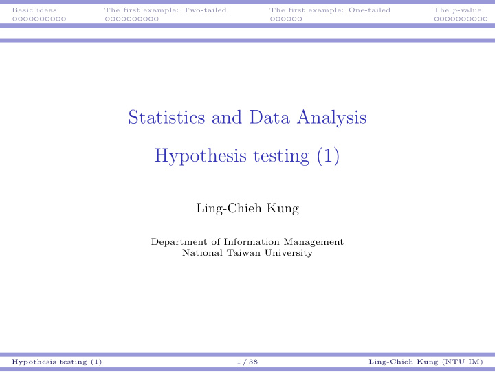 statistics and data analysis hypothesis testing 1