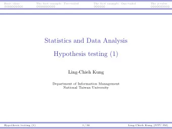 Statistics and Data Analysis  Hypothesis testing (1)  Ling-Chieh Kung  Department of Information