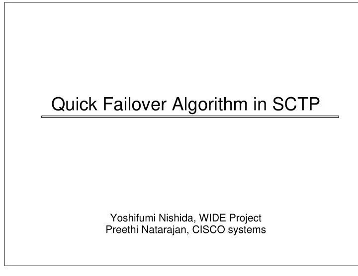 quick failover algorithm in sctp