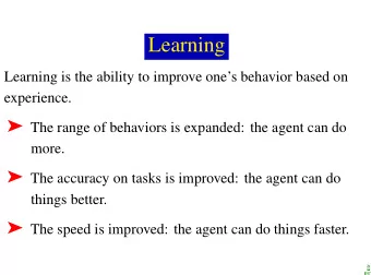 Learning  Learning is the ability to improve ones behavior based on  experience.  The range
