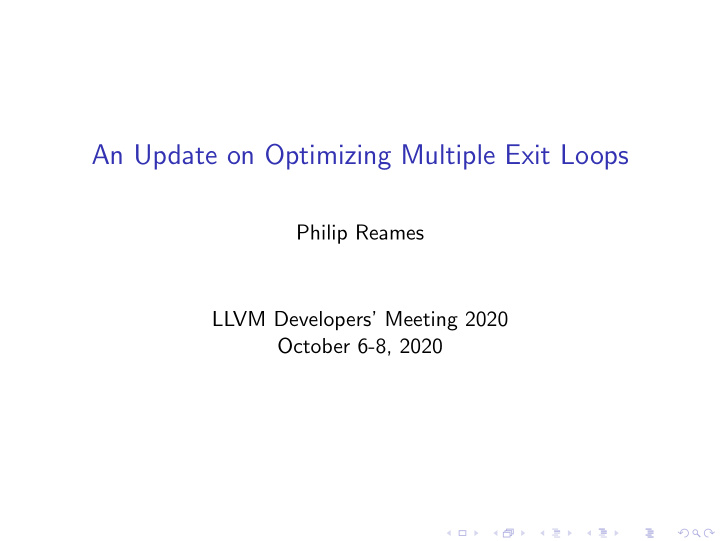 an update on optimizing multiple exit loops